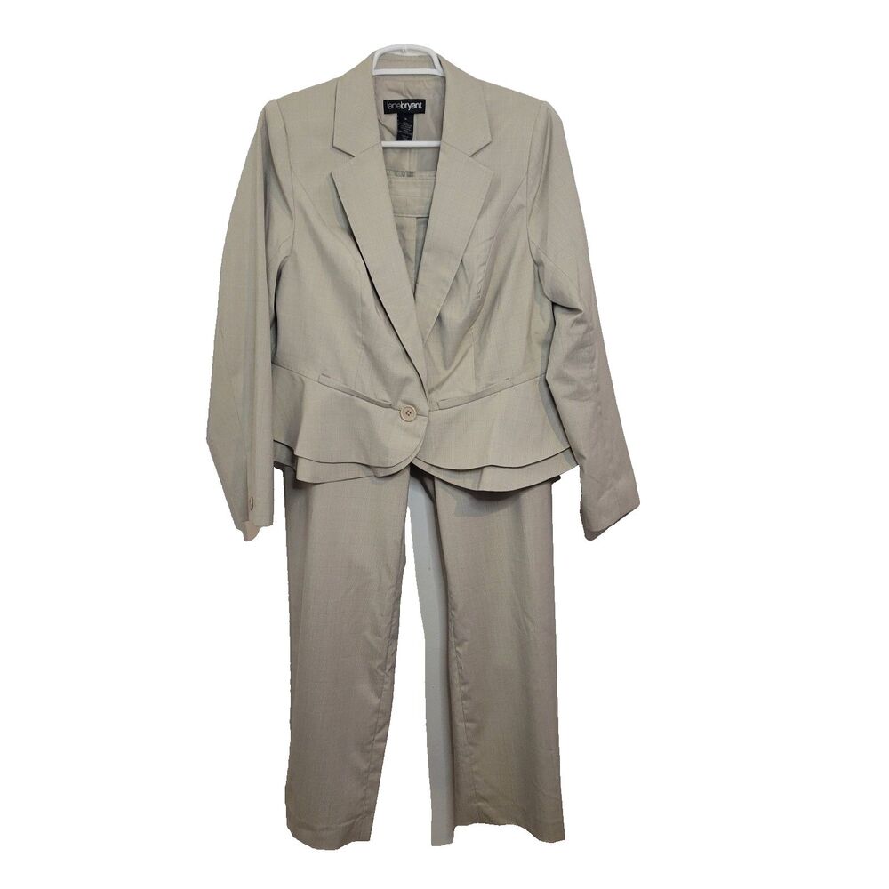 Lane Bryant Women’s 2-Piece Suit Blazer & Wide-Leg Pants – Size 14 – Beige/Taupe